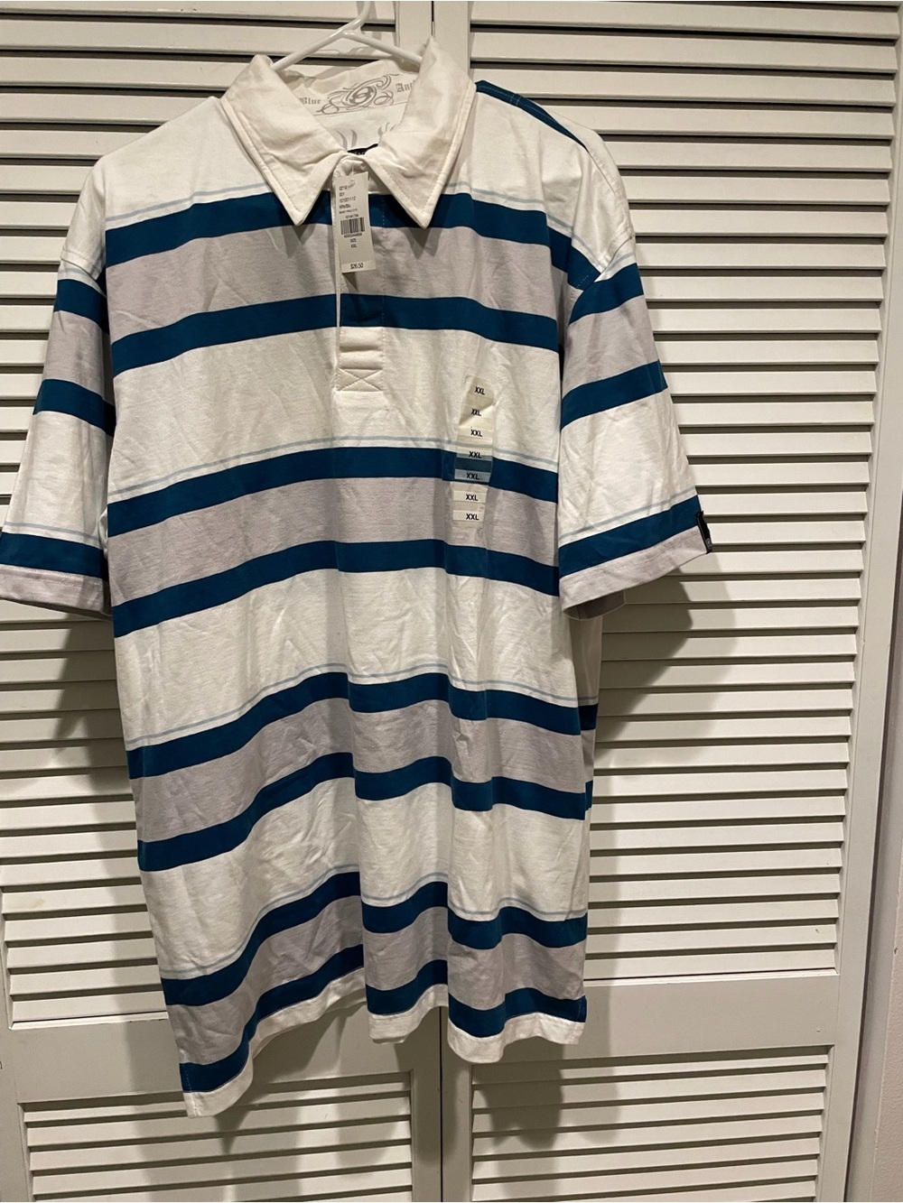 anchor blue White and Blue Striped Polo Shirt
